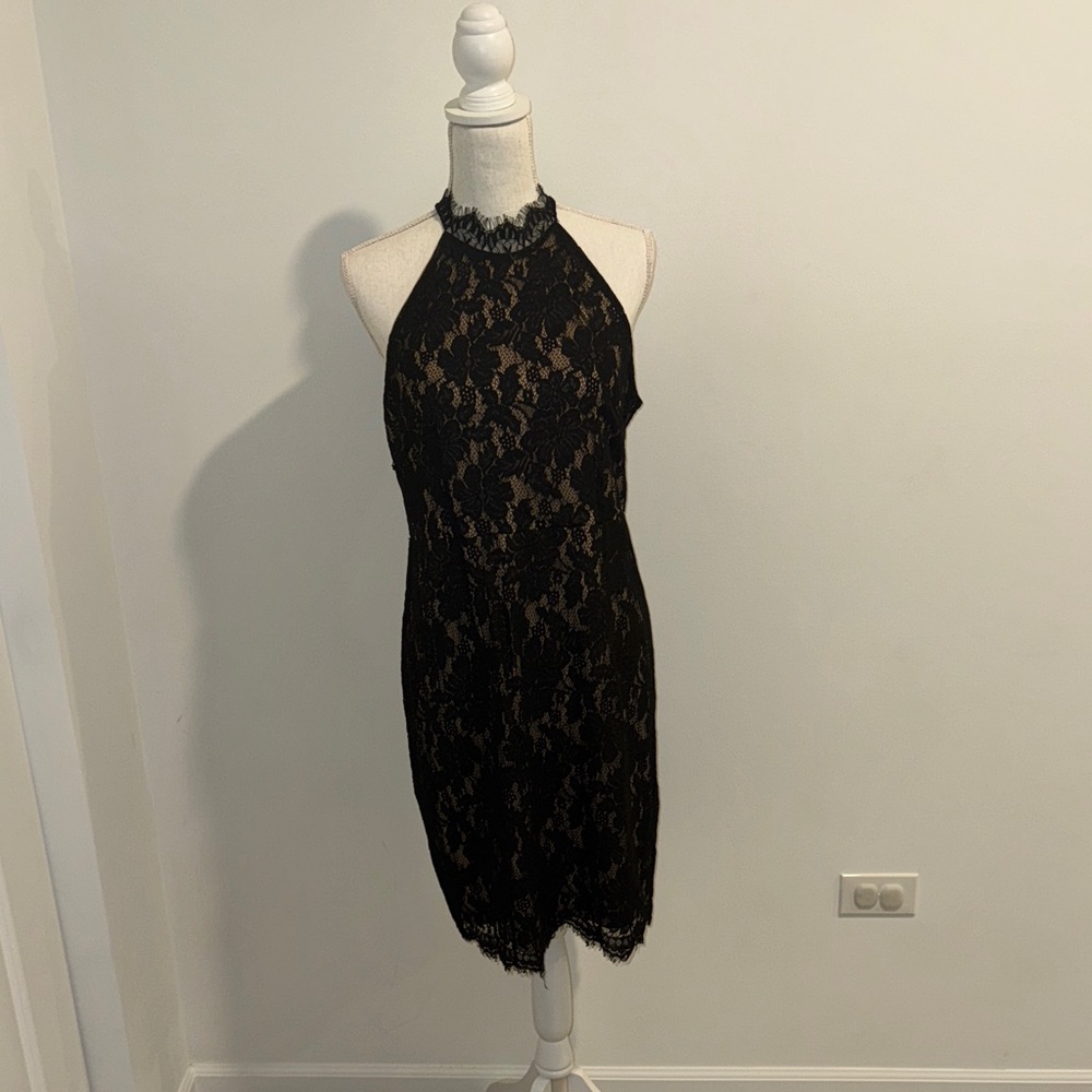 Sans Souci Black Floral Lace Halter Midi Dress